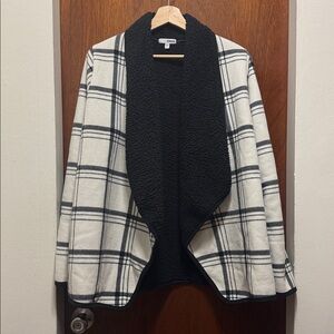 Sonoma Black and White Plaid Sherpa Open-Front Fleece